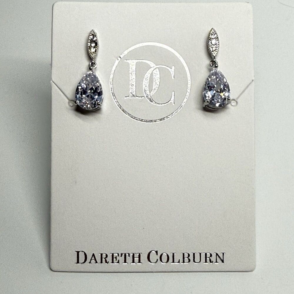 Dareth Colburn Silvertone CZ Teardrop Dangle Earrings New